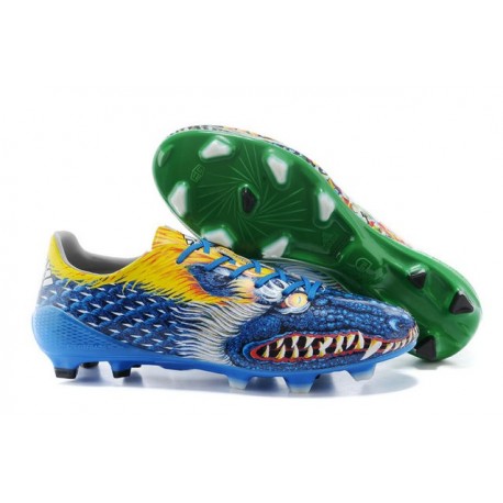 Nouvelle Chaussure de Foot F50 Messi Adizero Trx FG Yamamoto Bleu Vert Jaune