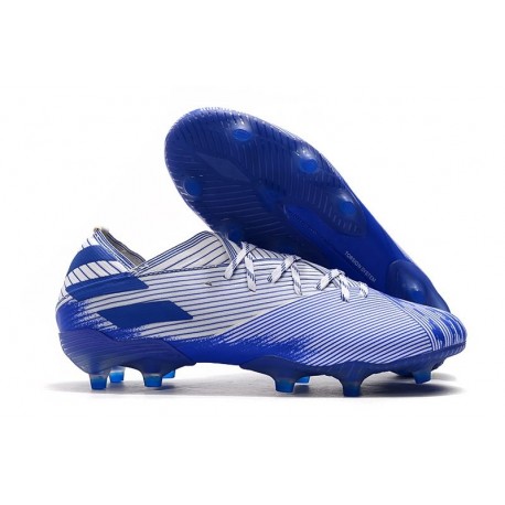 Chaussures de Foot adidas Nemeziz 19.1 FG Blanc Bleu