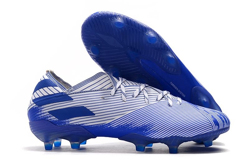 Chaussures de Foot adidas Nemeziz 19.1 FG Blanc Bleu