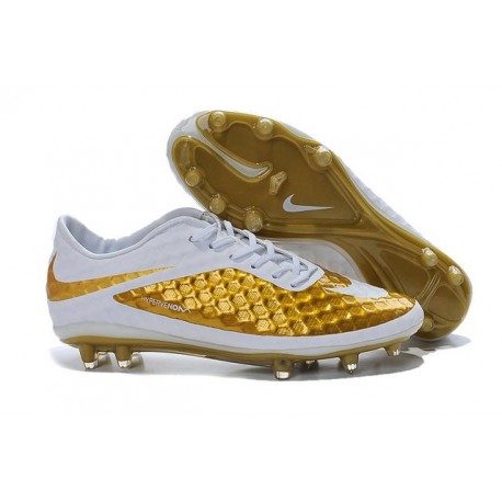 Chaussure De Football - Nike Hypervenom Phantom FG - Terrain Sec - Chaussure Homme Premium Or Blanc