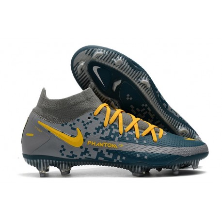 Nike Phantom GT Elite DF DF FG Crampons Bleu Gris Jaune