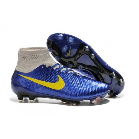 Chaussures Football Magista Obra FG - Terrain Sec - Jaune Marine Bleu Gris