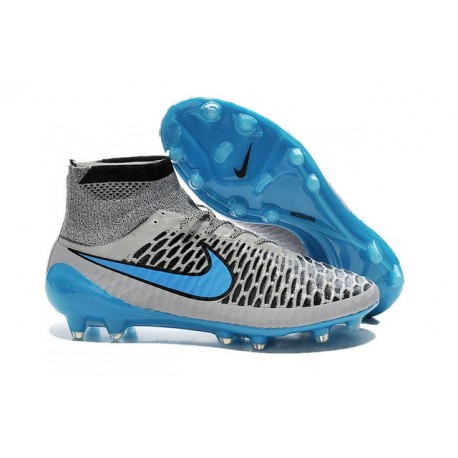 Chaussures Football Magista Obra FG - Terrain Sec - Gris Loup Bleu Turquoise Noir