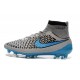 Chaussures Football Magista Obra FG - Terrain Sec - Gris Loup Bleu Turquoise Noir