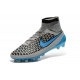 Chaussures Football Magista Obra FG - Terrain Sec - Gris Loup Bleu Turquoise Noir