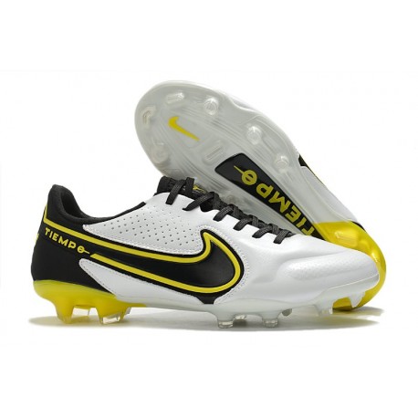 Crampons Nike Tiempo Legend 9 Elite FG Blanc Gris Foncé Noir Jaune Strike