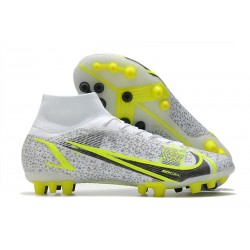 Nike Mercurial Superfly 8 Elite AG Pro Silver Safari - Blanc Noir Argenté Jaune Fluo