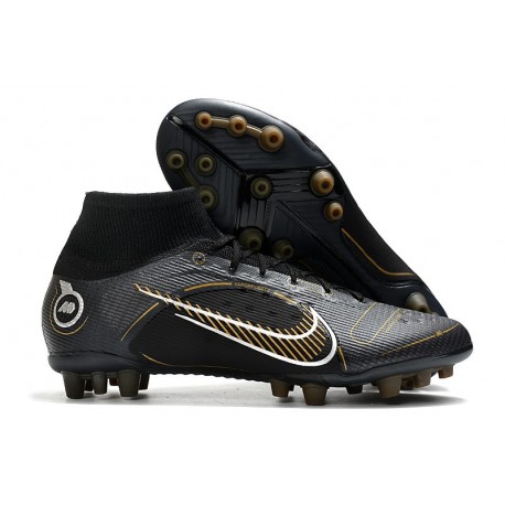 Nike Mercurial Superfly 8 Elite AG Pro Noir Or Métallique Argent