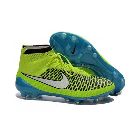 Crampons Football Magista Obra FG Chaussure Homme Volt Blanc Bleu Lagon Noir