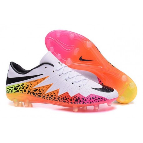 Nike Hypervenom Phantom FG - Terrain Sec - Chaussures De Foot - Premium FG Blanc Orange Rose Noir