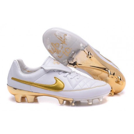 Chaussure de Football Nike Tiempo Legend FG - R10 Blanc Or