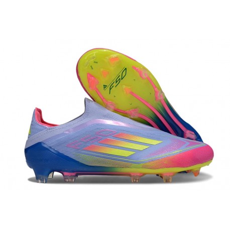 adidas F50 Elite Laceless FG Bleu Fusion Citron Lucide Rose Lucide