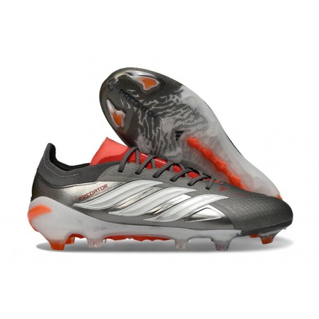 adidas Predator 26 Elite FG Nouveau Fer Mét. Blanc Ftwr Rouge Lucide