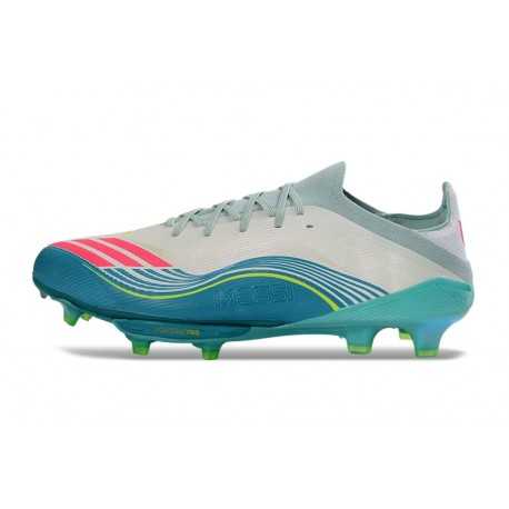 Crampons adidas F50+ FG X Messi Blanc Ftwr Rose Lucide Flash Aqua