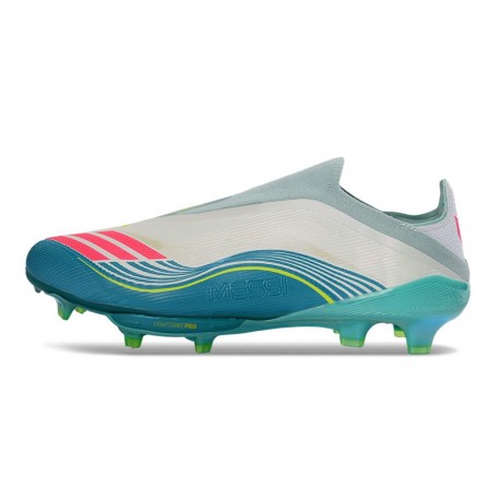 adidas Crampons F50+ Laceless Elite FG X Messi Blanc Ftwr Rose Lucide Flash Aqua