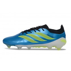 Crampons Nouveaux adidas Predator Elite L FG Bleu Vert Citron Vibrants