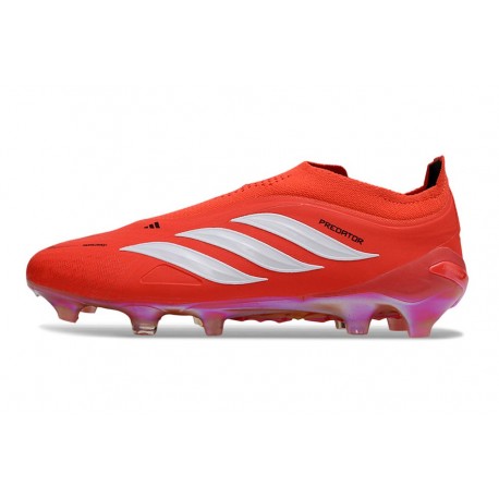 adidas Crampons Predator 26 Elite Laceless FG Rouge Blanc