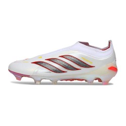 adidas Crampons Predator 26 Elite Laceless FG Blanc Noir Rouge