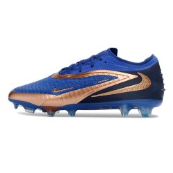 Nike Crampons Phantom 6 Low Elite FG Bleu Marine Cuivre Métallique