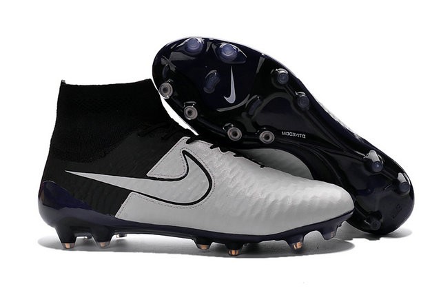 Crampons Football Magista Obra FG Chaussure Homme Cuir Blanc Noir