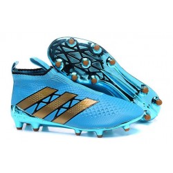 2016 Crampons Foot Adidas Ace16+ Purecontrol FG/AG Bleu Or