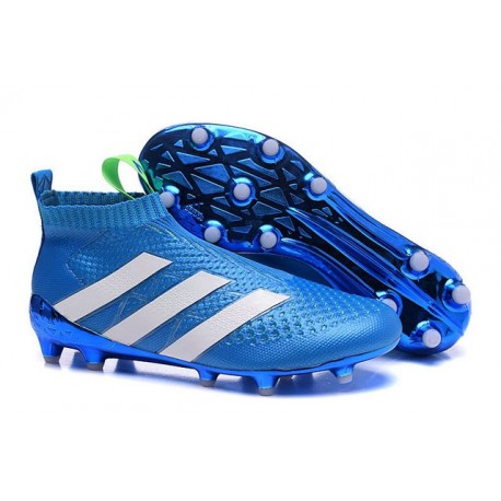 2016 Crampons Foot Adidas Ace16+ Purecontrol FG/AG Bleu Blanc