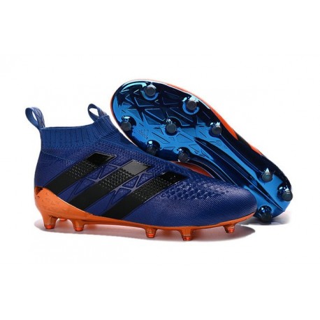 2016 Crampons Foot Adidas Ace16+ Purecontrol FG/AG Bleu Orange Noir