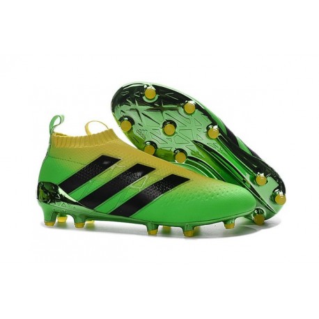 2016 Crampons Foot Adidas Ace16+ Purecontrol FG/AG Solar Vert Jaune Noir - Jeux Olympiques Brésil