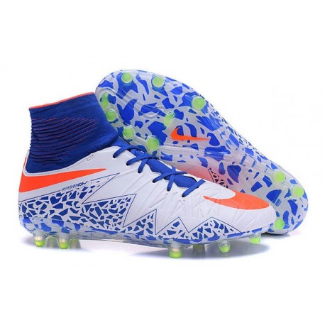 Hommes Chaussures Nike HyperVenom Phantom 2 FG Bleu Blanc Orange