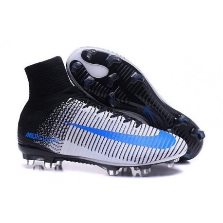 Chaussures Nike - Crampons de Footabll Homme - Nike Mercurial Superfly 5 FG Blanc Bleu Noir