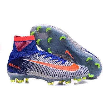 Chaussures Nike - Crampons de Footabll Homme - Nike Mercurial Superfly 5 FG 2016 Rio Bleu Blanc Orange