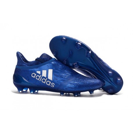 Chaussures Homme - Adidas X 16+ Purechaos FG Bleu Argenté