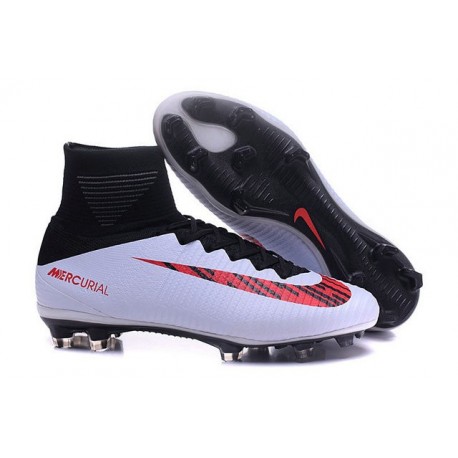 Chaussures Nike - Crampons de Footabll Homme - Nike Mercurial Superfly 5 FG Noir Blanc Rouge