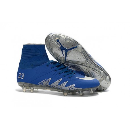 Hommes Chaussures Nike HyperVenom Phantom 2 FG Neymar x Jordan Bleu Argenté