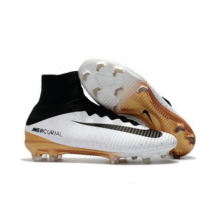 Nouvelles Nike Mercurial Superfly 5 FG - Chaussures de Football Blanc Or Noir