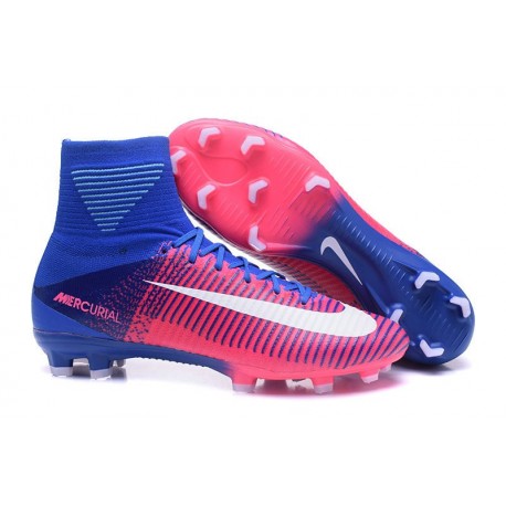 Chaussure de Cristiano Ronaldo Nike Mercurial Superfly 5 FG Rose Bleu Blanc