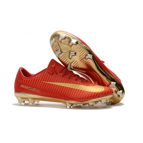 Nouveau Chaussures de Foot Nike Mercurial Vapor 11 FG CR7 Or Rouge