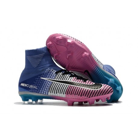 Chaussures de Foot Pas Cher Nike Mercurial Superfly V FG - Bleu Rose Noir