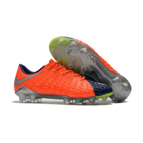 Nouveau Nike Crampons Hypervenom Phantom III FG Orange Bleu Argent