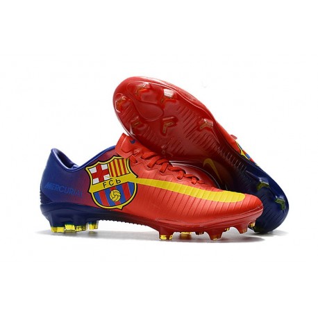 Nouveau Chaussures de Foot Nike Mercurial Vapor 11 FG Barcelona Rouge Bleu Jaune