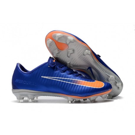 Nouveau Chaussures de Foot Nike Mercurial Vapor 11 FG Bleu Orange Argent