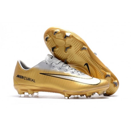 Nike Mercurial Vapor Flyknit Ultra FG - Crampons Nouveau Nike Or Blanc