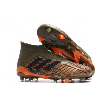 Chaussures de Football 2018 - adidas Predator 18+ FG Olive Noir Orange Vif