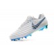 Nouvelles Crampons pour Hommes - Nike Tiempo Legend VII Elite FG Blanc Gris Métallique Bleu Héros