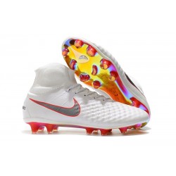 Crampons De Foot Nike Magista Obra 2 FG ACC Blanc Gris Métallique Carmin