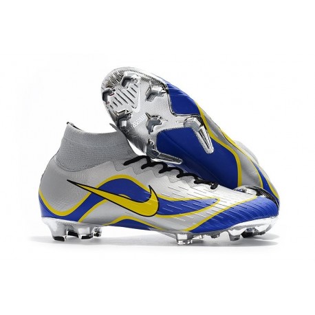 Chaussures football Nike Mercurial Superfly VI 360 Elite FG pour Hommes Argent Bleu Jaune