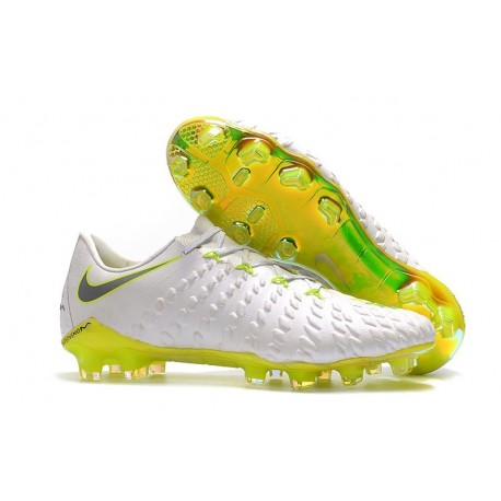 Nouveau Nike Crampons Hypervenom Phantom III Elite FG Blanc Gris Métallique Volt