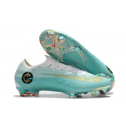 Nouveau Crampons de Football Nike Mercurial Vapor XII Elite FG Métallisé Blanc Or Bleu