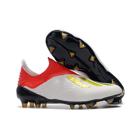 Nouvelles Crampons Foot Pour Hommes - Adidas X 18+ FG Or Blanc Rouge