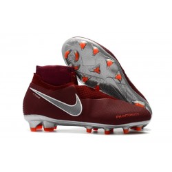 Nouvelles Chaussures de Football Nike Phantom VSN Elite DF FG Vin Rouge Argent